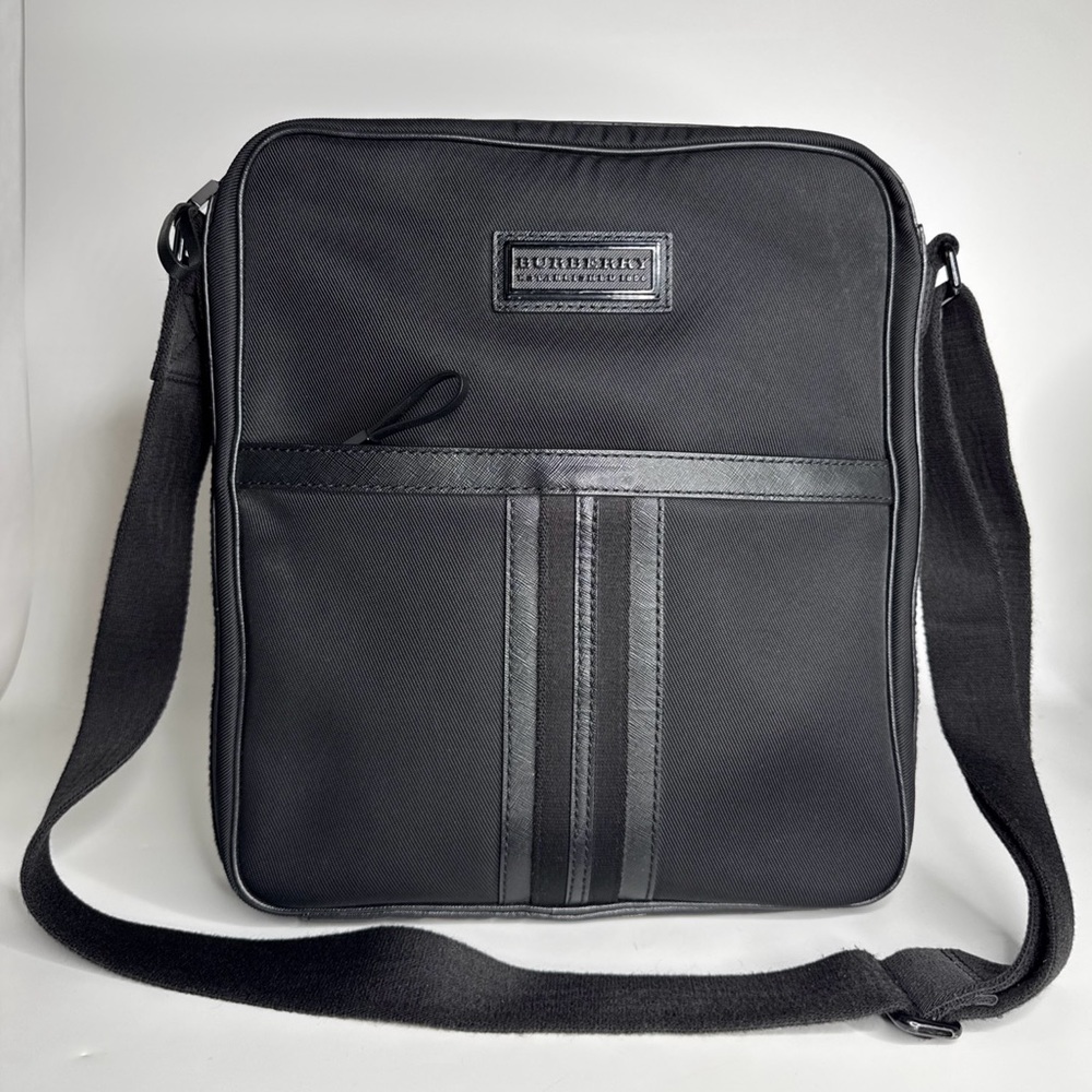 BURBERRY Unisex Black Nylon Saffiano Leather Messenger Bag